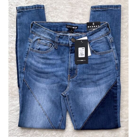 NWT Fashion Nova Stay In Line Mid Rise Skinny Jeans - Medium Wash, Size 5 - Picture 4 of 16
